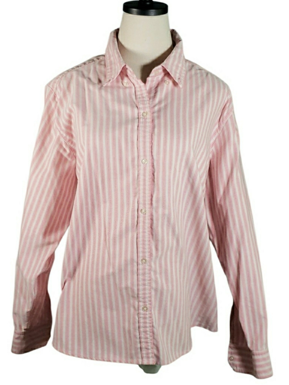 Vintage Eddie Bauer XXL Pastel Pink White Stripe Buttondown Preppy Womens Shirt